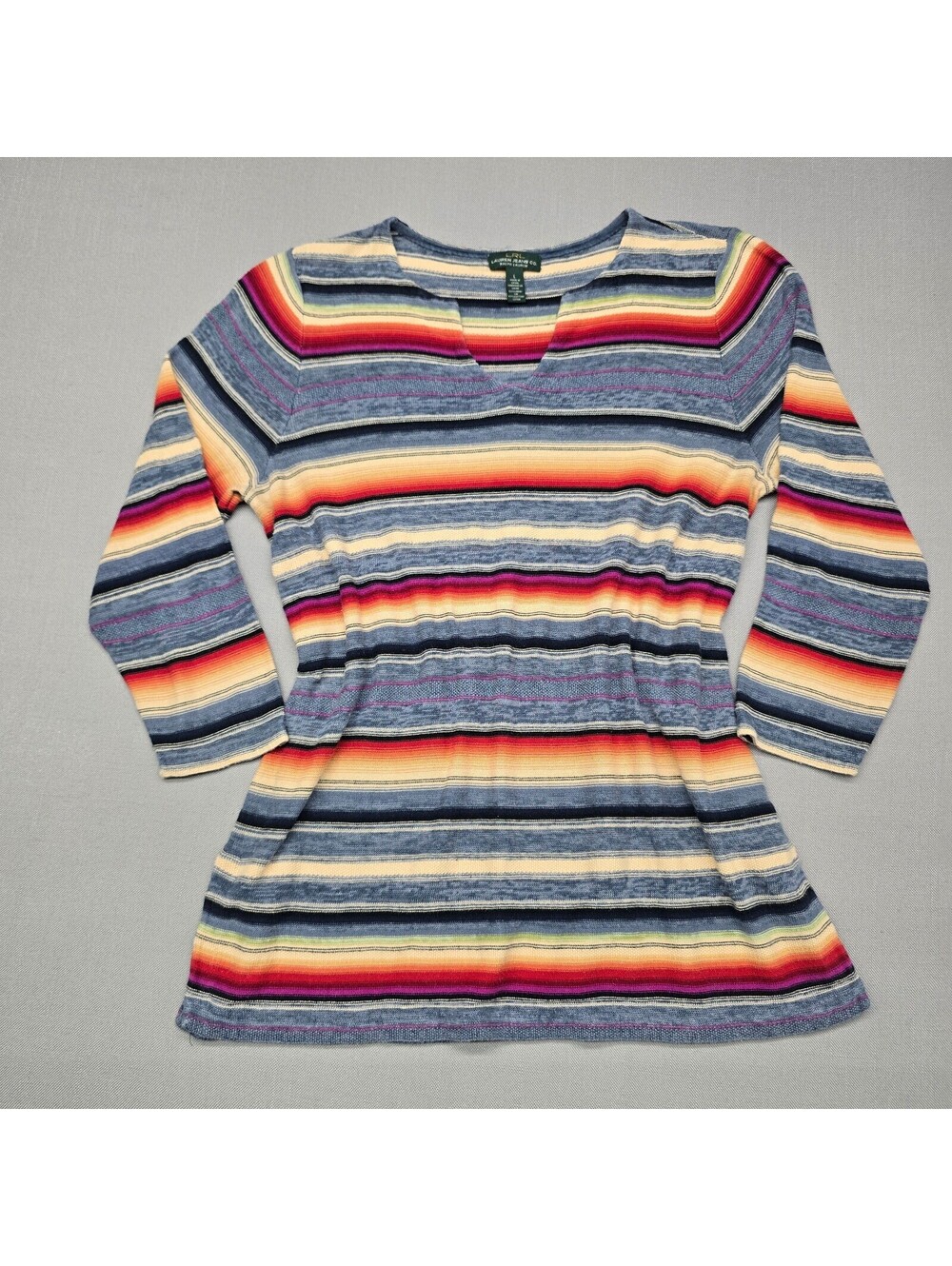 Ralph Lauren Lauren Jeans Co Serape Sunset Sweater L Linen Cotton Knit Top Multi